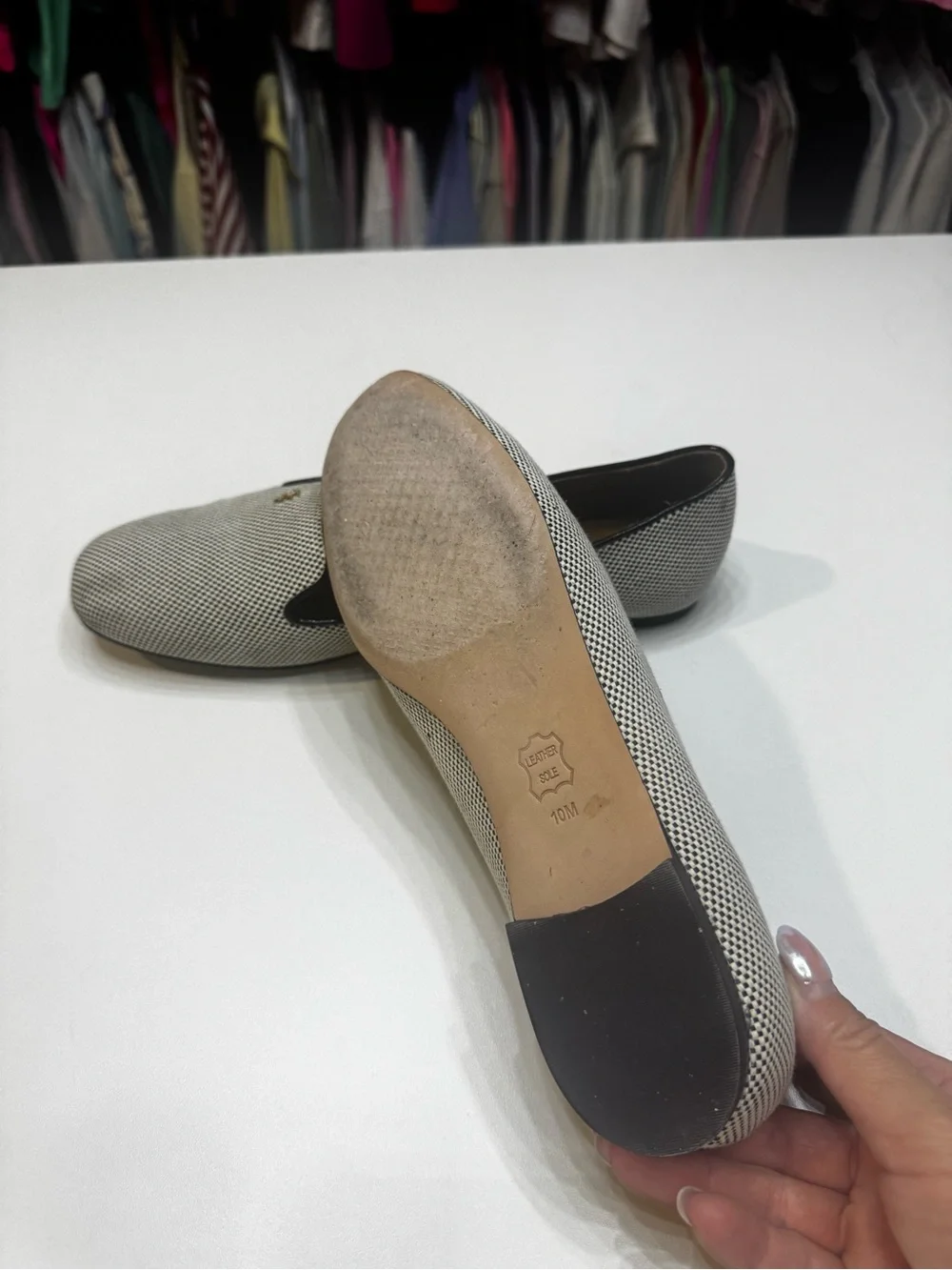 Tory Burch Black & White Micro-Check Leather-Trim Loafers